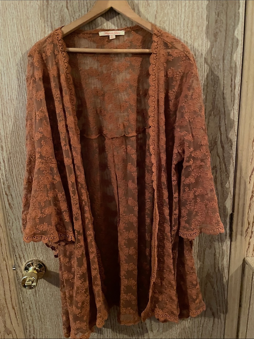 Boho Lace Kimono Robe - Rust Brown